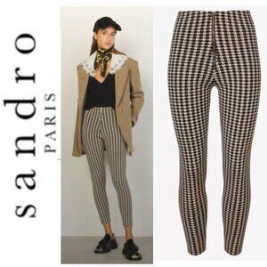 Sandro High-Waisted Katia Houndstooth Woven Leggings Pants Size medium